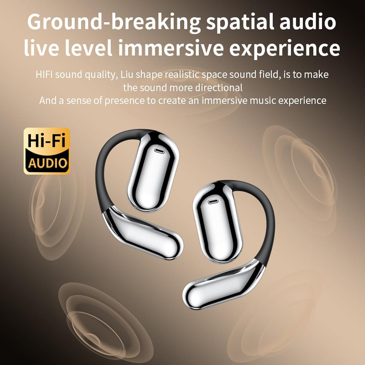 Touchscreen LCD Open Over the Ear Bone Conduction Smart Earbuds Wireless Bluetooth Earphone