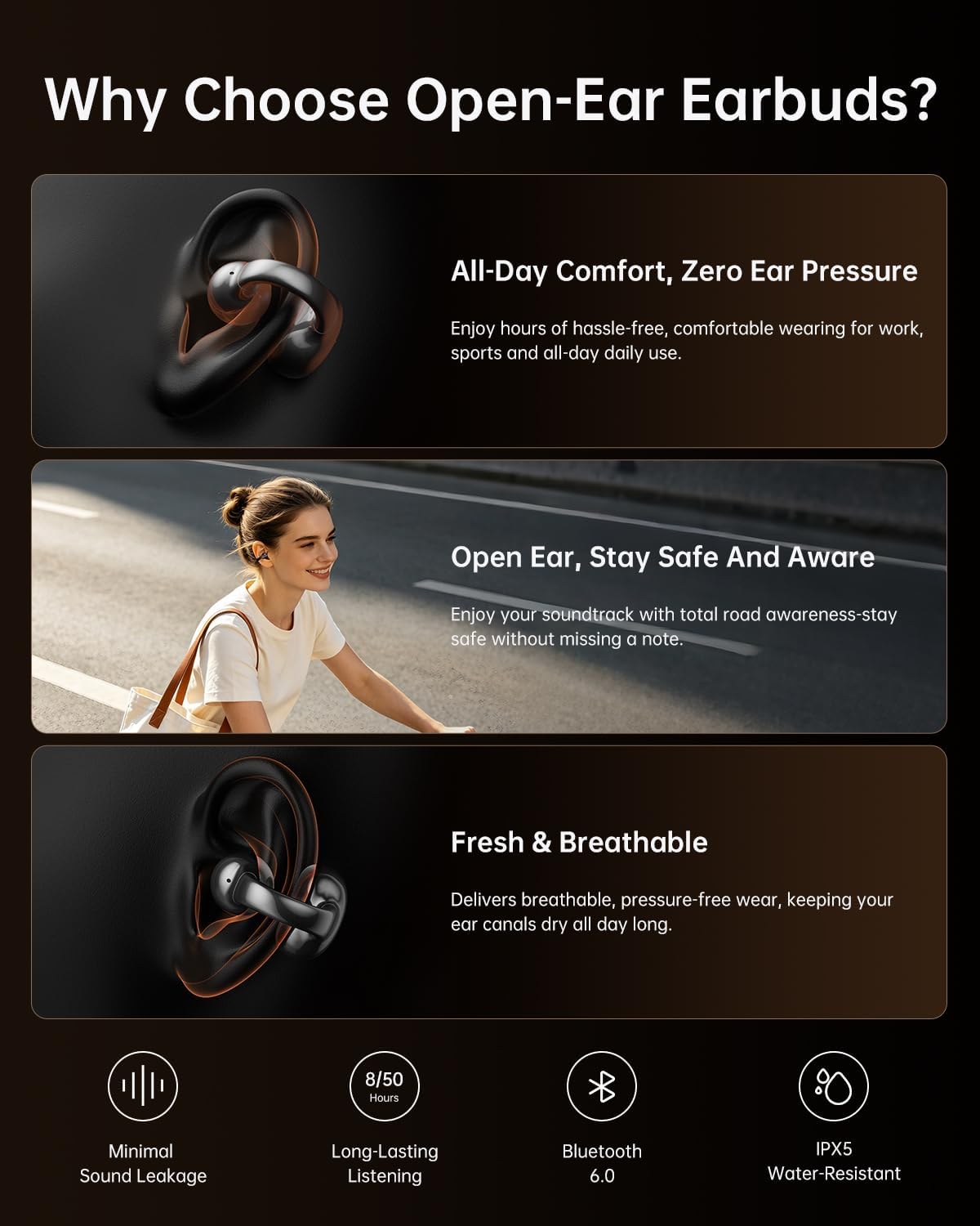 Open Ear Clip-On Earbuds, Lightweight Secure Fit Wireless Earbuds