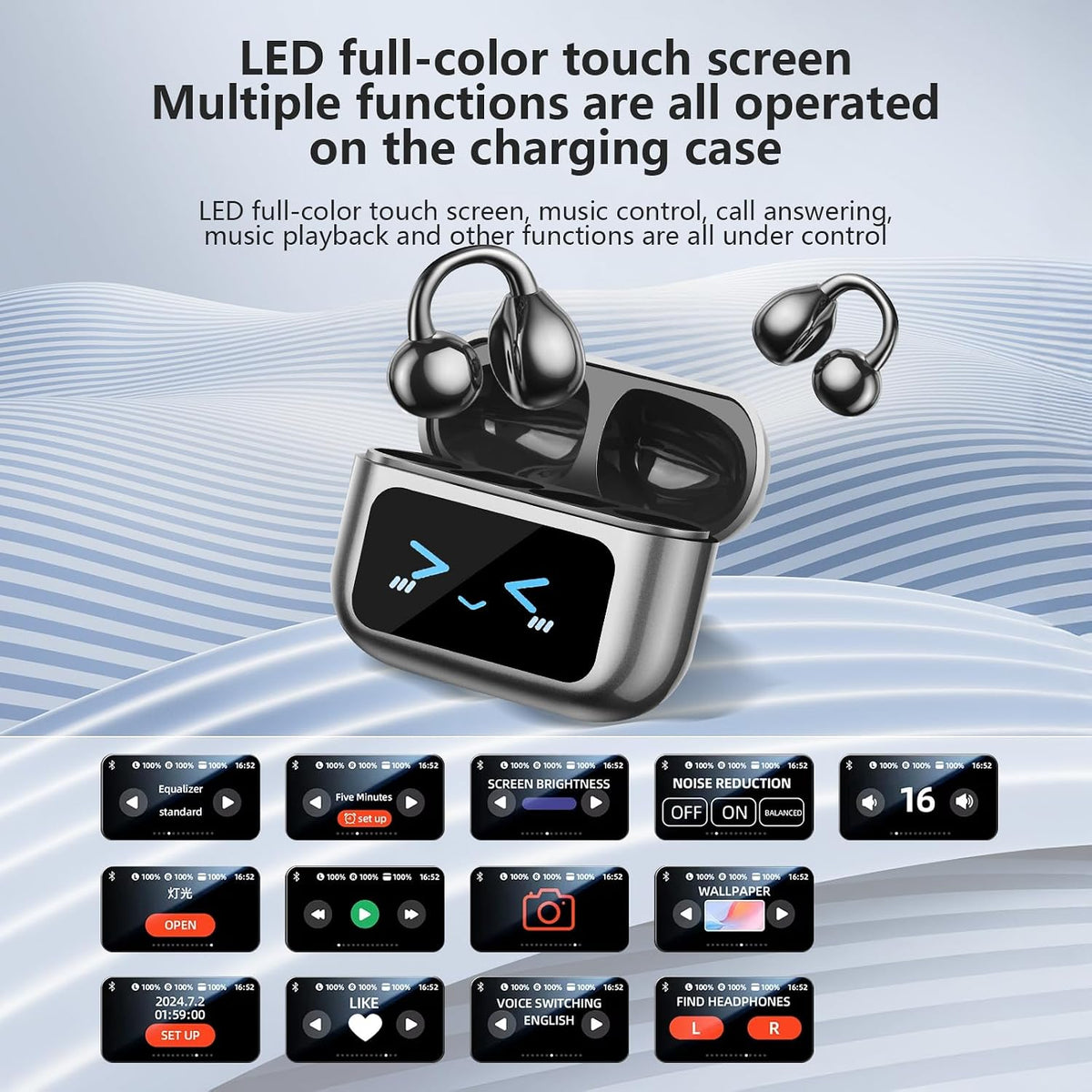 Ultra Open Ear Earbuds,Clip On Headphones with Digital Display Charging Case