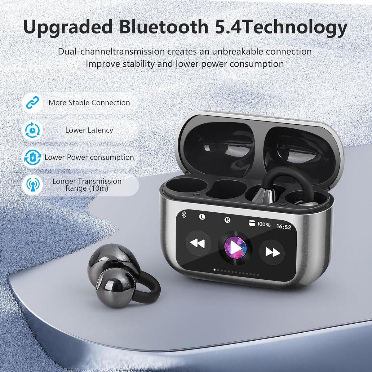Ultra Open Ear Earbuds,Clip On Headphones with Digital Display Charging Case
