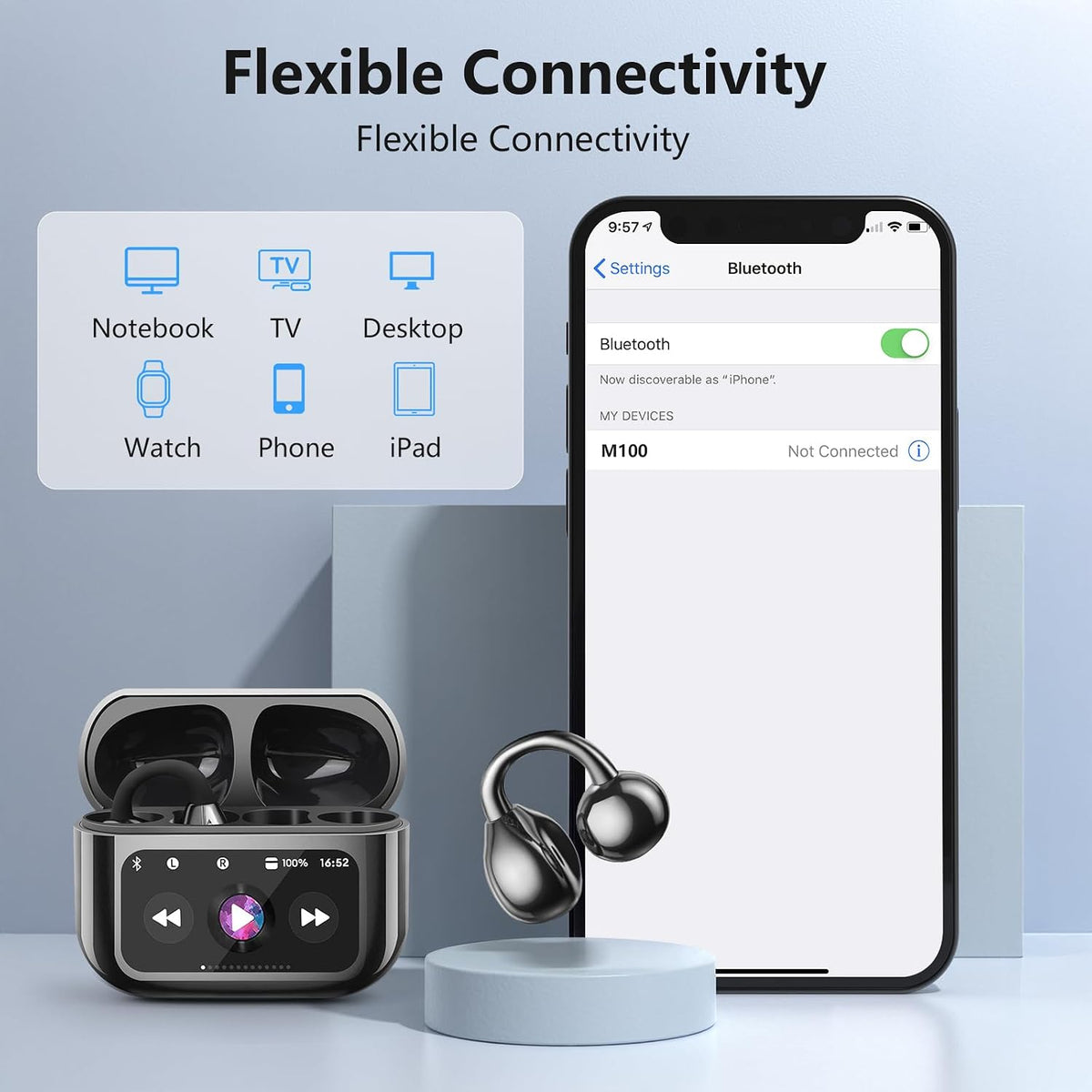 Ultra Open Ear Earbuds,Clip On Headphones with Digital Display Charging Case