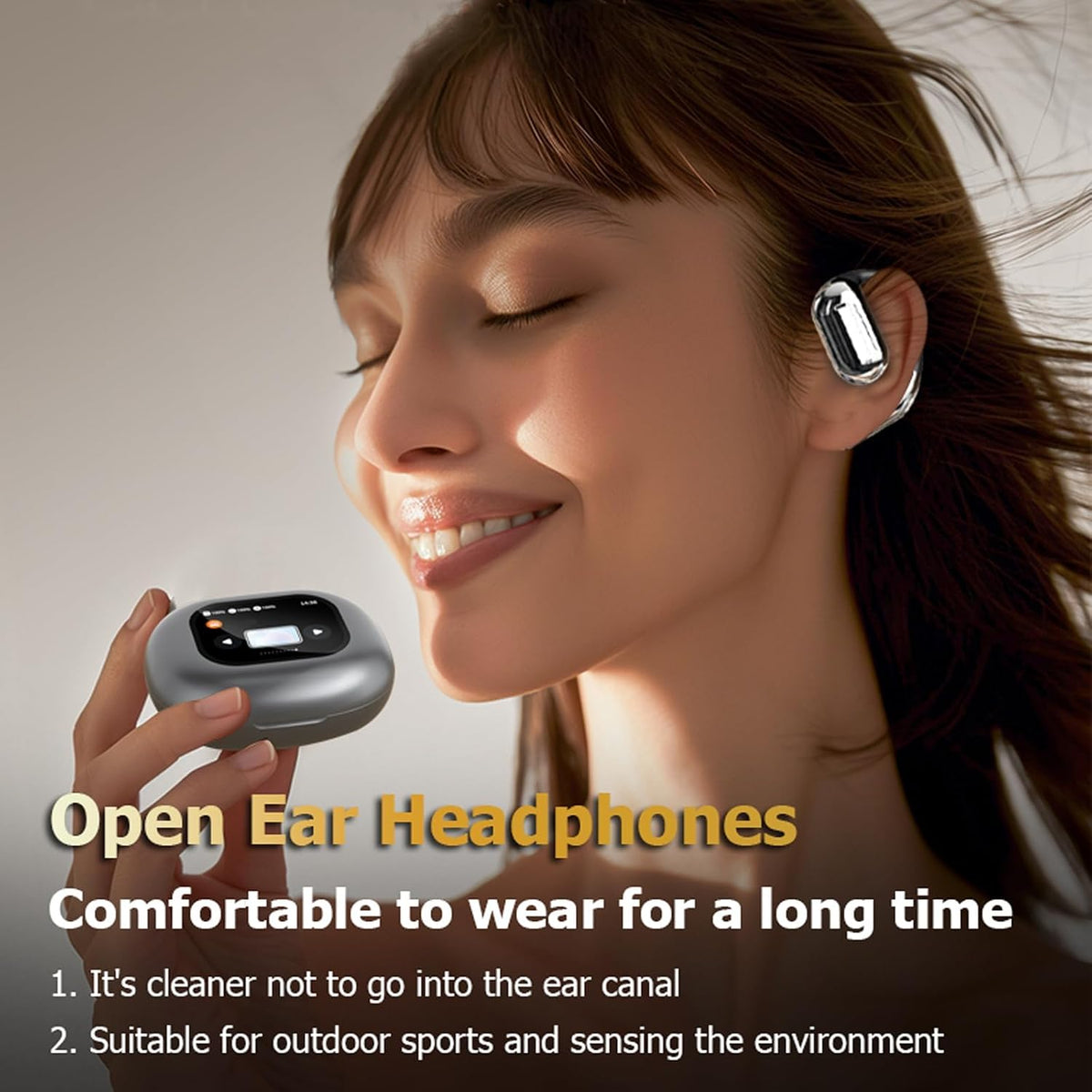 Touchscreen LCD Open Over the Ear Bone Conduction Smart Earbuds Wireless Bluetooth Earphone