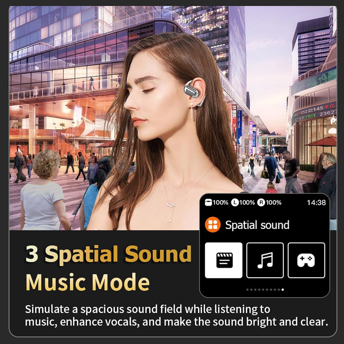 Touchscreen LCD Open Over the Ear Bone Conduction Smart Earbuds Wireless Bluetooth Earphone