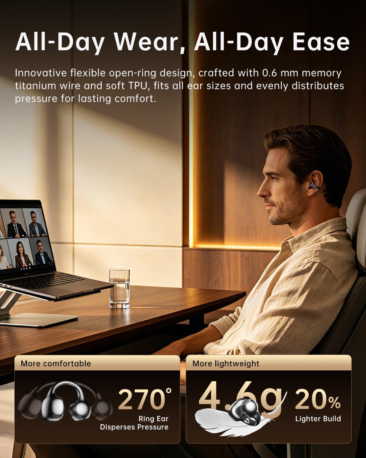 Open Ear Clip-On Earbuds, Lightweight Secure Fit Wireless Earbuds