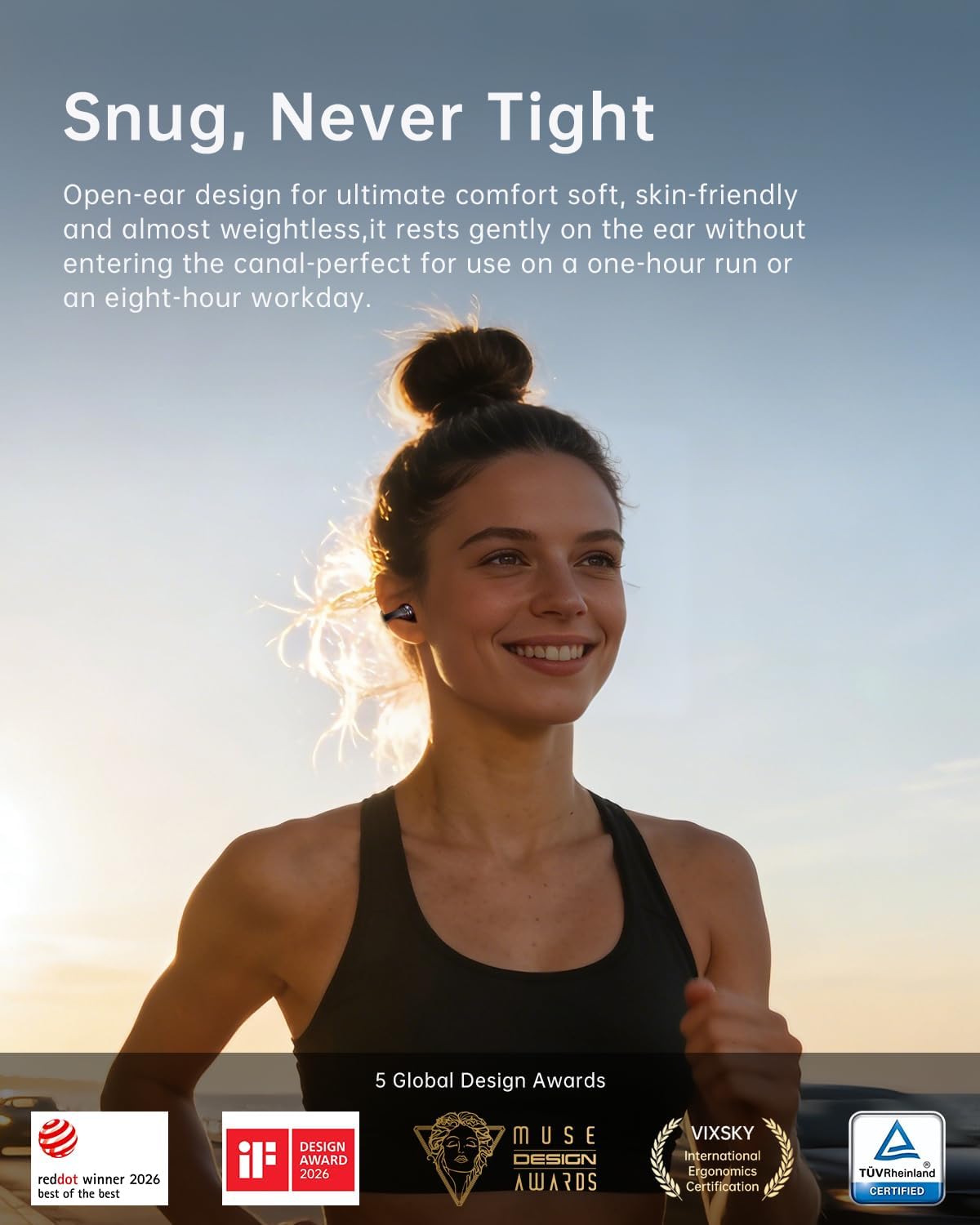 Open Ear Clip-On Earbuds, Lightweight Secure Fit Wireless Earbuds