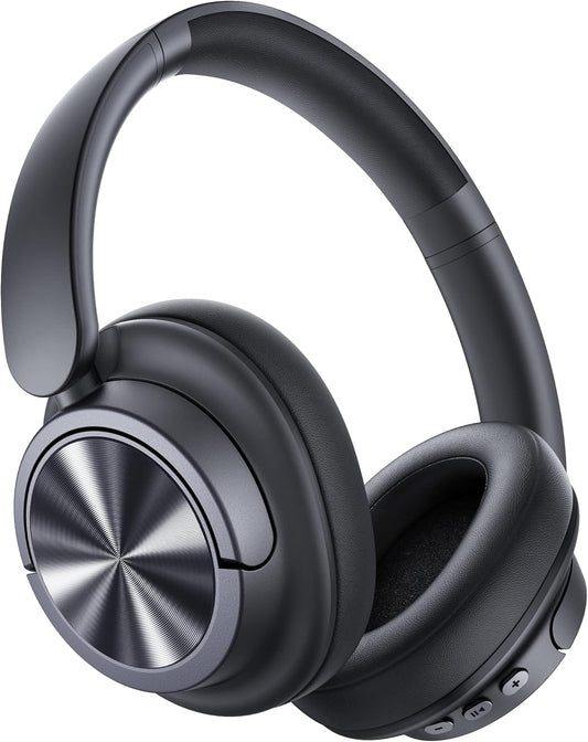 Active Noise Cancelling Headphones 120H Playtime Wireless Headphones Bluetooth 6.0 Over Ear Headphones with 6 ENC HD Call Mic, Hi-Res 360° Spatial Audio ANC Headphone for Travel Workout Black